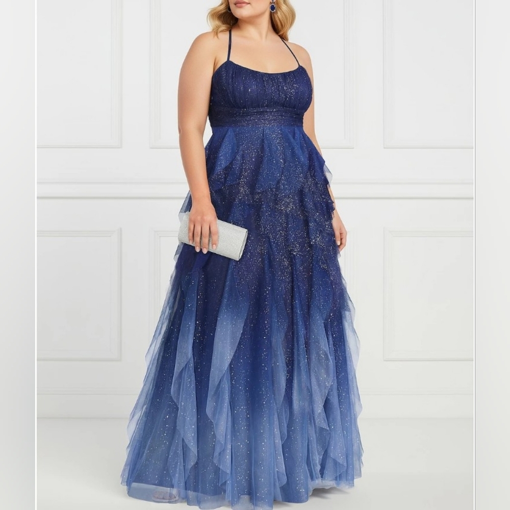 TEEZE ME Women's Elegant Blue Glitter Tulle Evening Dress Size 11/12